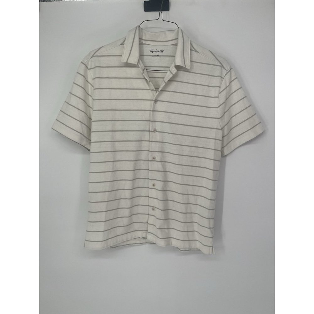 Madewell Men’s White Striped Knit Button-up‎ Short Sleeve Shirt - XS